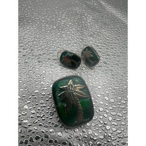 green enamel  brooch/pendant and earrings